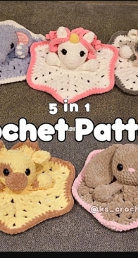 Kscrochetcritters 5 in 1 blanket lovelys giraffe, elephant, unicorn, cow, bunny eng