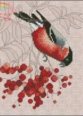 Ajisai Designs Eurasian Bullfinch and Rowan , Blackwork - pcs