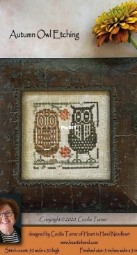 Autumn Owl Etching by Heart in Hand Needleart from Punch Needle & Primitive Stitcher Fall 2020 PCS + XSD