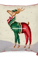 Needlepoint Reindeer Christmas Pillow KD058