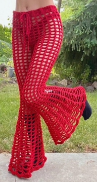 Crochet Mesh Flare Pants Pattern by HookerCornerArt