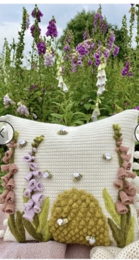 Foxgloves and Bees cushion Just pootling