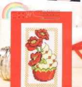 Cupcake of the Month - Poppies by Durene Jones from The World of Cross Stitching TWOCS 195 PCS