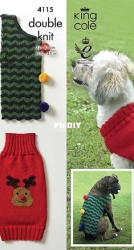 King Cole 4115 Christmas Dog Coats knitted in Merino DK