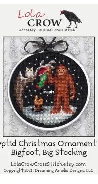 Lola Crow Cross Stitch - Cryptid Christmas Ornament #1 Bigfoot, Big Stocking PCS + XSD