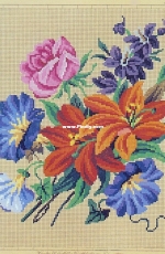 Antique Vintage Berlin Woolwork Chart Bouquet with Lilies