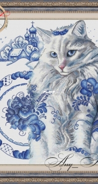 Cat Winter Gzhel by Maria Filatova