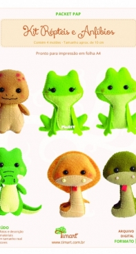 Timart- Kit  Repteis e Anfibios- Felt Kit Reptiles and Amphibians - Portuguese