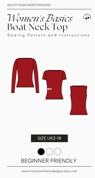 Not Your Cherry Designs - Womens Basics Boat Neck Top - Size UK2-18