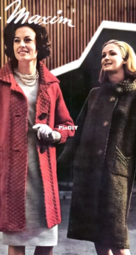 Ladies' Coat with Stand-Away or Fold-Over Collar  - Mary Maxim - #1401AV, Northland