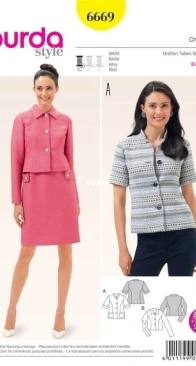 Burda Style - No 6669 - Jacket - Sizes 16-21 - German, English, French, Dutch, Italian, Spanish, Swedish, Danish, Russian