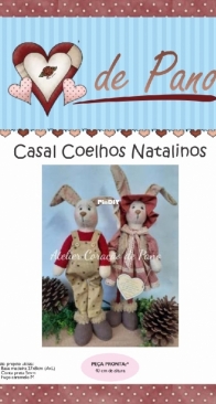 Atelier Coraçao de Pano - Day Carlson - Christmas Rabbit Couple - Casal Coelhos Natalinos - Portuguese