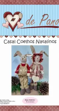 Atelier Coraçao de Pano - Day Carlson - Christmas Rabbit Couple - Casal Coelhos Natalinos - Portuguese