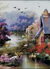 Classical Cross Stitch House with a gazebo