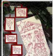 bird brain designs - Nativity Pageant RedWork Stocking