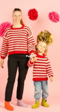 Hobbii Design - Manatee Squares - Lauren Willis - Candy Cane Stripes Sweater - Adult and Child - Free