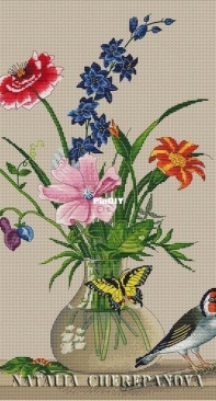 Bouquet and bird by Natalia Cherepanova