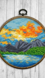 2x2 Stitch Art - Mountain Sunset Landscape # 85