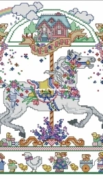 "Eggs"stra Special April from Donna Koolers Carousel Horses in Cross Stitch XSD
