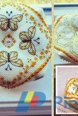 Rainburst Embroidery Yellow Butterflies Biscornu