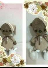 Bear in pajamas with bunny slippers