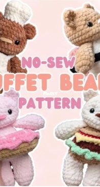 NooksHooksShop _ No-Sew Buffet Bears! (includes the base bear and the sushi, chef, burger and donut mods)