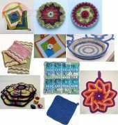 Lion Brand Yarn L10740 Cool Graphic Dishcloths, L0578, L0577 Coozie Pot Holder, 80705AD Cottontail Dishtowels, Four Square by Doni Speigle, Jewel Heptagonal, Kelsey's by Melinda Miller, Bernat Pie Plate Holder, Coats &