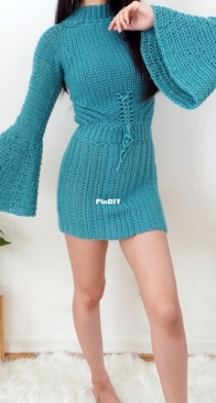 TCDDIY - TeeCe - Bell Sleeve Mock Neck Dress
