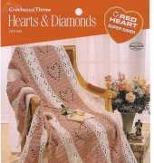 Coats and Clark Red Heart LW1335 Crocheted Throw - Hearts and Diamonds