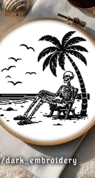 Dark Embroidery - Skeleton on the Beach