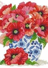 Poppies in China Cushion by Lesley Teare from Cross Stitch Collection 254
