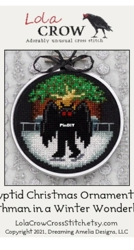 Lola Crow Cross Stitch - Cryptid Christmas Ornament #3 Mothman in a Winter Wonderland PCS + XSD