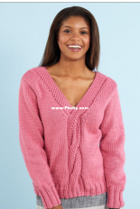 Red Heart-LW6299-Lovely-Cable-Knit-Sweater-by Susan Rosner-Free.
