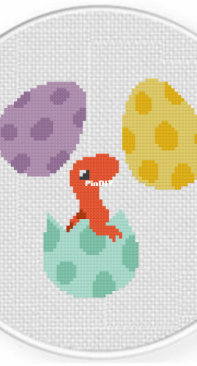 Daily Cross Stitch - Dino Hatching Eggs