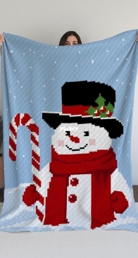 Handmade crochet Jo _ snowman and candy cane blanket _ English