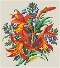 Berlin Woolwork - L.W. Wittich 668 Sprekelias and blue flowers SAGA