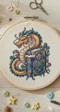 Moonlit Patterns - Dragon Guarding an Ancient Book