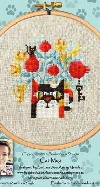 Cat Mug by Barbara Ana Designs from Punch Needle & Primitive Stitcher - Summer 2024 PCS + XSD