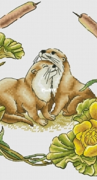 Otters in water lilies by Nadezhda Kazarina / Nadi - Надежда Казарина Выдры в кувшинках.