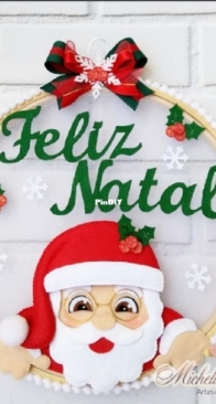 Michelle Melo Artes em Feltro - Merry Christmas Embroidery Hoop - Bastidor Feliz Natal - Portuguese - Free
