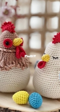 RNata - Natalia Ruzanova - Easter decorations - Chicken with egg, Rooster with baby chick
