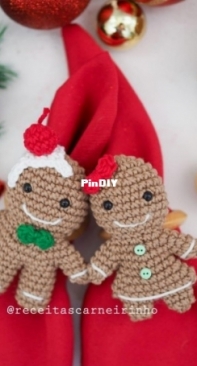Receitas Carneirinho - Izabel Carneiro - Napkin ring Gingerbread Man and Girl - Porta Guardanapo Biscoito e Biscoita - Portuguese