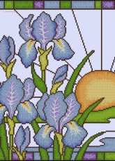 Stained Glass Sunrise Iris Cushion by Sue Page from Cross Stitch Gold 49