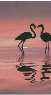 Cross Stitch Love - Couple of Flamingos at Sunset by Maria Pulinovich