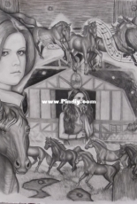 Drawing I did of horses and a singer