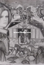 Drawing I did of horses and a singer