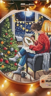 My Brave Stitch - Girl Stitching by the Christmas Tree by Hanna Levchuk