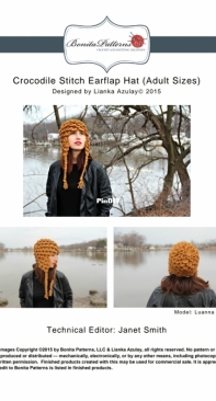 Bonita Patterns - Lianka Azulay - Crocodile Stitch Earflap Hat (Adult Sizes)