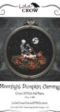 Lola Crow Cross Stitch - Moonlight Pumpkin Carving