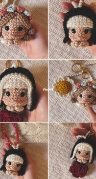 Tecendo Maria Crochê - Larissa Ribeiro - Keychains - Chaveirinhos de Santa Rita, Santa Teresinha, Santa Cecilia - Portuguese